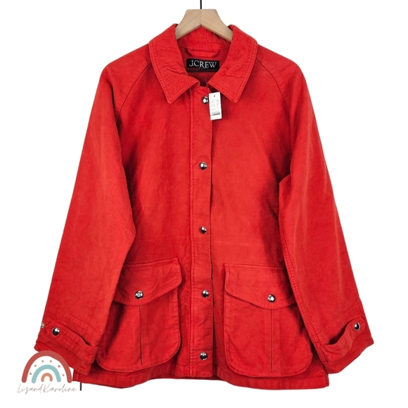 New! J. Crew Broken-in Barn Jacket in Brushed Chino Crisp Scarlet - Picture 3 of 14